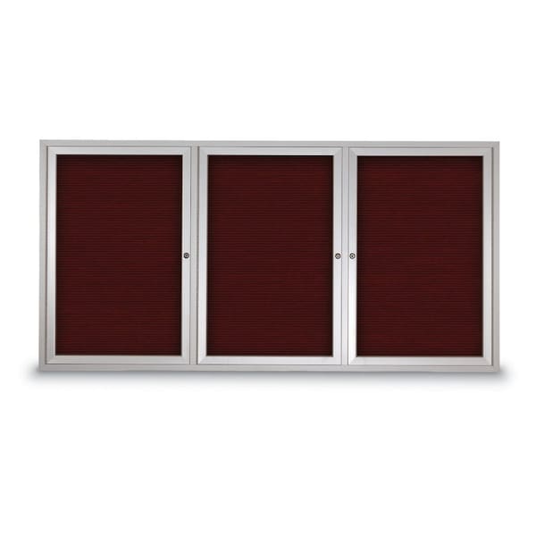 96"x48" 3-Door Enclosed Outdoor Letterboard, Burgundy/Satin